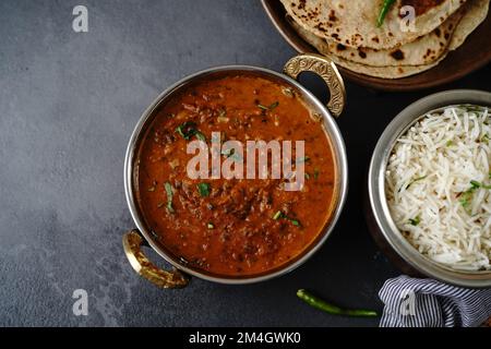 Dal Makhani served with rice and roti - Indian vegetarian meal Stock Photo