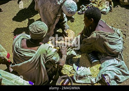 Ethiopia, 1970s, Lalibela open-air market, people, Amhara region, East Africa, Stock Photo