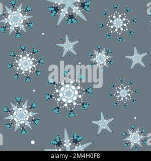 Seamless vector background with stars. Holiday joyful pattern with stars and snowflakes on a gray background. Vector illustration Stock Vector