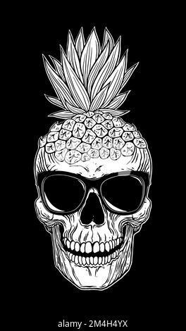 Pineapple skull head with sunglasses tropical style vector illustration Stock Vector