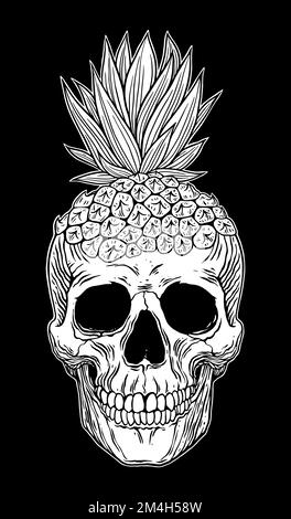 Pineapple skull head vector illustration tropical style Stock Vector