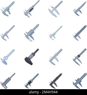Calipers icons set flat vector. Calibrated trammel. Closeup calipers isolated Stock Vector