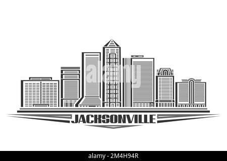 Vector illustration of Jacksonville, monochrome horizontal sign with linear design jacksonville city scape, american urban line art concept with uniqu Stock Vector