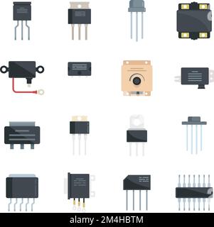 Voltage regulator icons set flat vector. Battery argon. Charger controller isolated Stock Vector