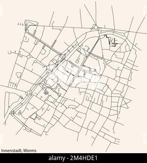 Street roads map of the INNENSTADT DISTRICT, WORMS Stock Vector