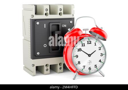 Circuit breaker with alarm clock, 3D rendering isolated on white ...