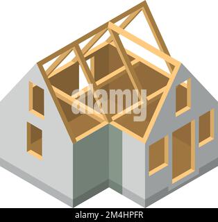 House building proccess. Isometric construction site icon Stock Vector