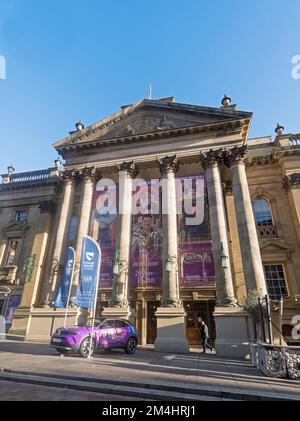 The portico of Newcastle Theatre Royal, in Newcastle upon Tyne, north east England UK. Stock Photo