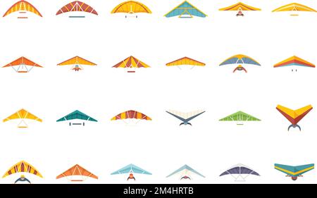 Hang glider icons set flat vector. Sport activity. Adrenaline glider isolated Stock Vector