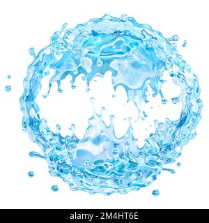 Fresh pure water round splash. Clean sparkling, mineral, soda water liquid fluid round splash isolated on white, beverage drink abstract fluid splash Stock Photo