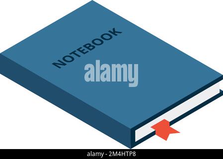 Closed notebook isometric icon. Blue notepad with bookmark Stock Vector