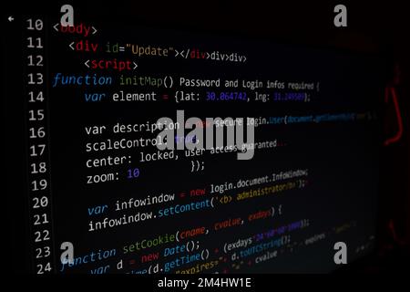 Programing sql php source code on screen Stock Photo