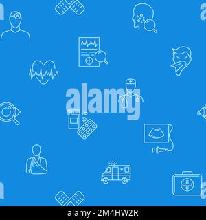 Medicine seamless pattern in line style. Vector illustration. Stock Vector