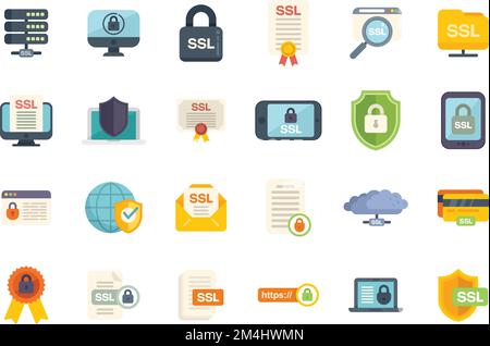 SSL certificate icons set flat vector. Ssl security. Scan virus isolated Stock Vector