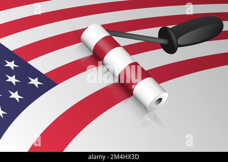 Roller brush painting of USA flag illustration Stock Vector