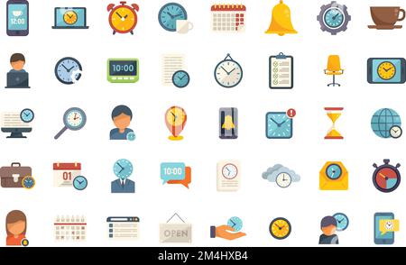 Flexible working hours icons set flat vector. Alarm clock. Work flexible isolated Stock Vector