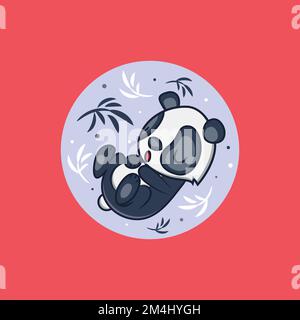 Cute Panda Sleeping Cartoon Vector Icon Illustration. Animal Nature Icon Concept Isolated Premium Vector. Stock Vector