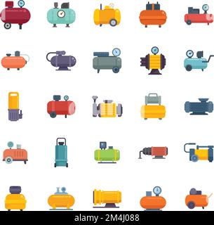 Compressor icons set flat vector. Air car. Auto tank isolated Stock Vector