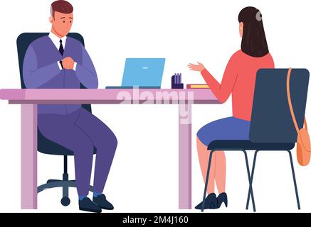 Hr interview with job seeker. Professional recruitment meeting isolated on white background Stock Vector
