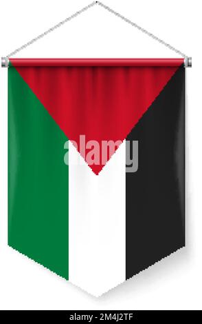 Vertical Pennant Flag of Palestine as Icon on White Background with Shadow Effects. Patriotic Sign in Official Color Scheme, Palestinian Falg Stock Vector