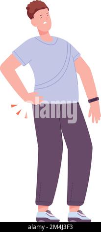 Young man with hurting back. Spine pain icon isolated on white background Stock Vector