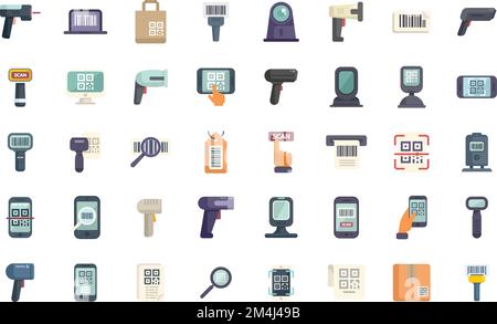 Code scanning icons set flat vector. Qr barcode. Scanner mobile isolated Stock Vector