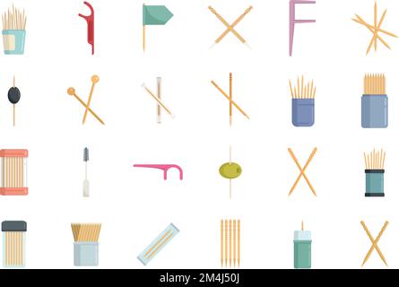 Toothpick icons set flat vector. Clean accessory. Dental toothpick isolated Stock Vector