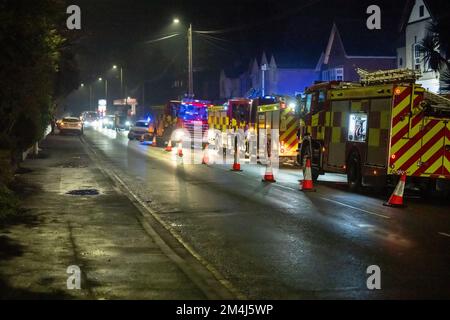 Brentwood, UK. 21st Dec, 2022. Brentwood Essex 21st Dec 2022 House fire on London Road Brentrwood Essex, Essex and London fire brigades in attendance Credit: Ian Davidson/Alamy Live News Stock Photo