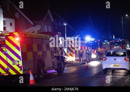 Brentwood, UK. 21st Dec, 2022. Brentwood Essex 21st Dec 2022 House fire on London Road Brentrwood Essex, Essex and London fire brigades in attendance Credit: Ian Davidson/Alamy Live News Stock Photo