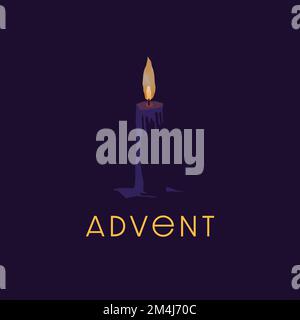 Advent candle, symbolizing the season of hope, peace and joy for the expectant celebration of the nativity of Christ at Christmas. Stock Vector