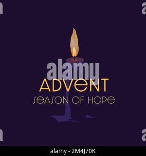 Advent candle with Season of Hope, symbolizing the season of hope, peace and joy for the expectant celebration of the nativity of Christ at Christmas. Stock Vector