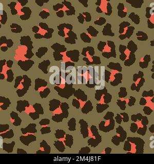 Seamless leopard pattern print in rose red, chocolate brown and khaki tan. Stock Vector
