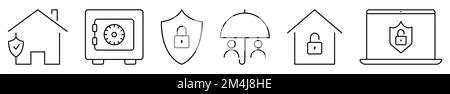 Safety and protection line icons. Vector illustration isolated on white background Stock Vector
