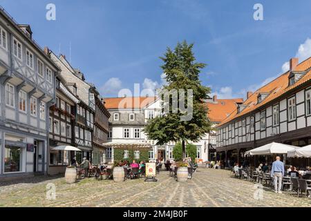 Goslar, Germany - September 12, 2022: Historic Market square in old town of Goslar Unesco world cultural heritage site in Harz, Lower Saxony in Germany Stock Photo