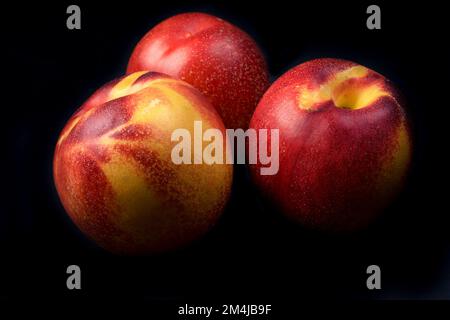 Nectarines, variety of peach,Prunus persica, is a deciduous tree. It bears edible juicy fruits with various characteristics, most called peaches and o Stock Photo
