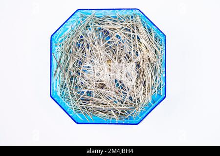 Small plastic box with pins Stock Photo
