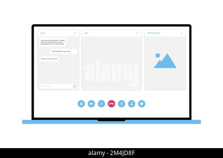 UI UX template for video conferencing and meetings application on laptop Stock Vector