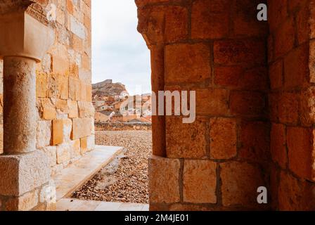 Atrium of the church of Nuestra Señora del Rivero, of the Virgen del Rivero or, simply, the Rivero, a Romanesque church from the 12th century. San Est Stock Photo