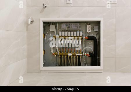 Tubing are elements of radiant floor heating system Stock Photo