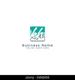 K H KH Initial letter handwritten and signature vector image template in square shape logo Stock Vector