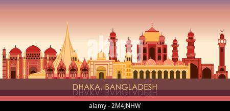 Sunset Skyline panorama of city of Dhaka, Bangladesh - vector illustration Stock Vector