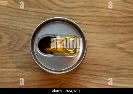 Ring pull can on table. Stock Photo