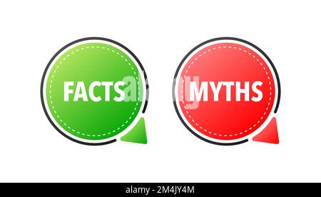 Facts vs myths, fact-checking. Check mark. Fake news. Rumors comparing with true information. Facts vs myths label. Stock Vector