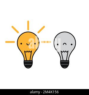 Happy and sad light bulbs. Vector illustration. Stock Vector