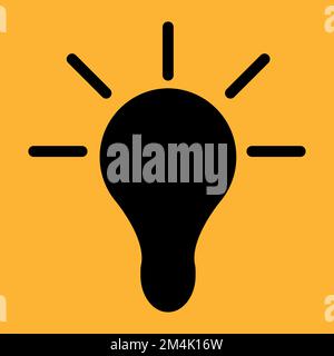 Light bulb black icon on a yellow background. Vector illustration. Stock Vector