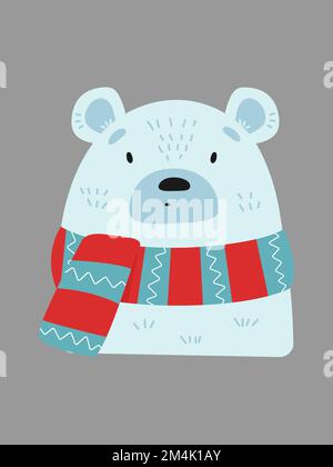 Cartoon polar bear in a striped scarf. Vector simple illustration. Stock Vector