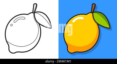 Yellow lemon on a blue background. Vector coloring book. Stock Vector