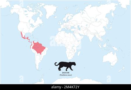 Map of the distribution and habitat of the jaguar Stock Photo