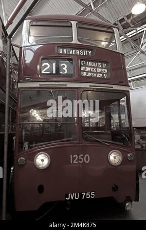 Manchester Trolleybus to university 213 Gt Ancoats Street, Ardwick Green, Brunswick Street - 1250 - JVU755 sepia Stock Photo