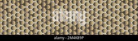 Gold 3d wide hexagonal abstract technology banner. Vector illustration Stock Vector